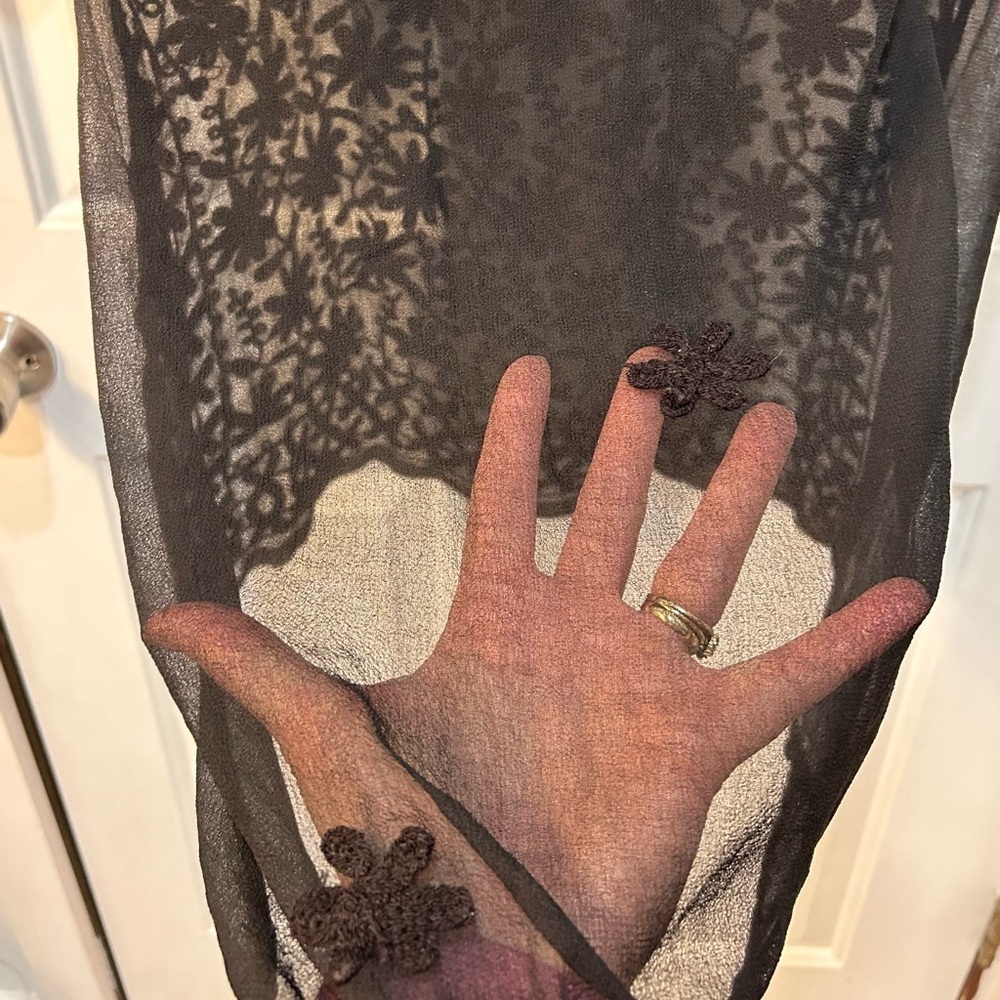 Black Embroidered Organza Cover Up Women Sz 42 US 12 Feminine Sexy Sheer Sequin - Picture 7 of 11